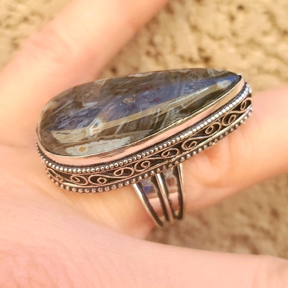 New Stick Agate 925 Silver Statement Ring. - Picture 13 of 16